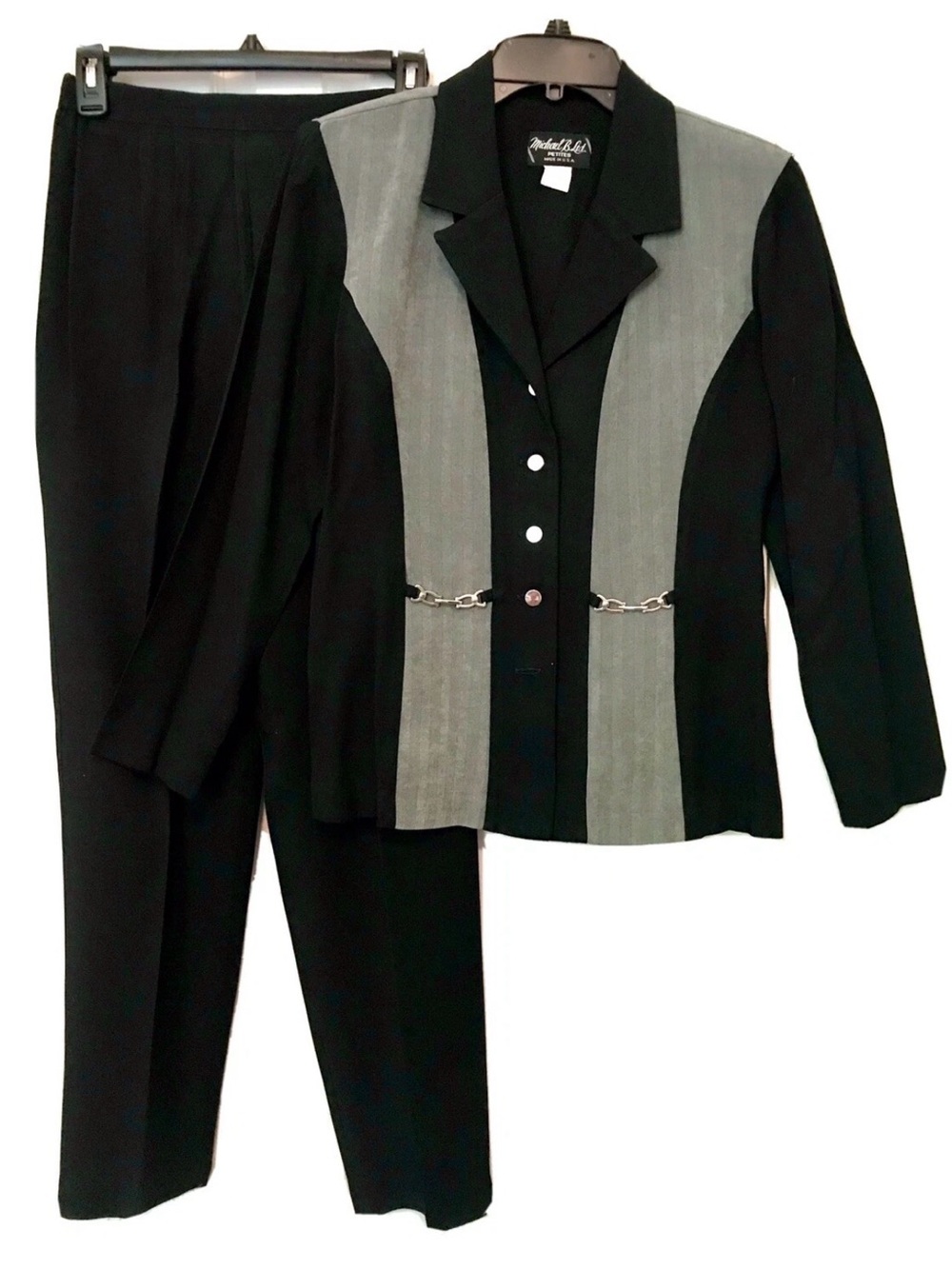 Michael B. Ltd. Petites Womens Size 8 Vintage 90’s  Black & Sage Green Suit Set